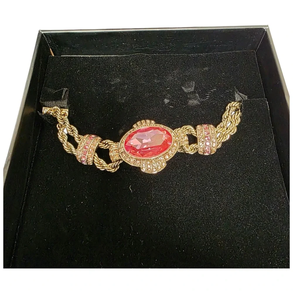 Heidi Daus Chain Of Events Pink Crystal Set Necklace Bracelet CLIP-ON Earrings - Picture 7 of 10